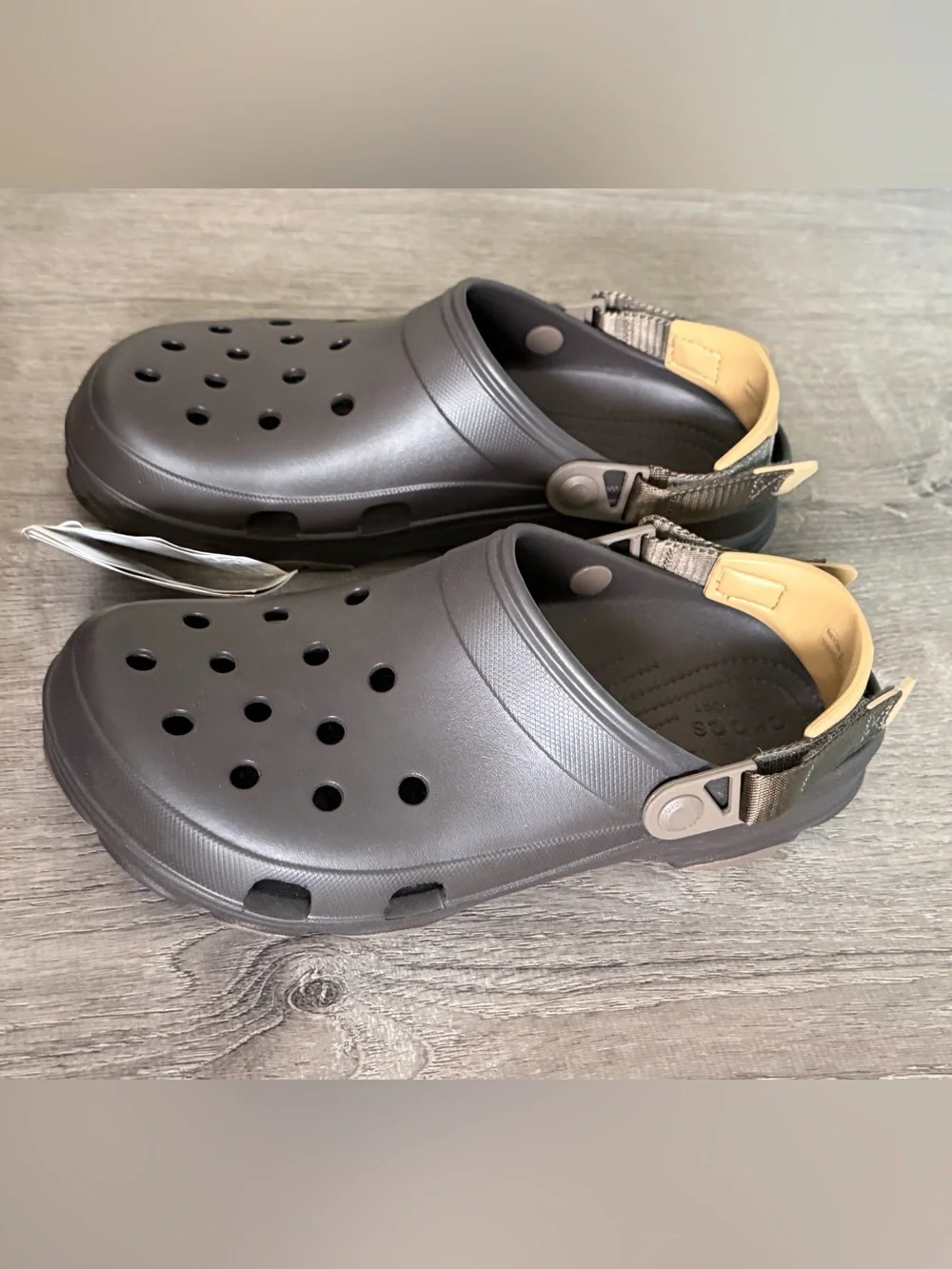 CROCS Classic All Terrain Men's Dark Espresso Brown Clog with Tan Heel Strap